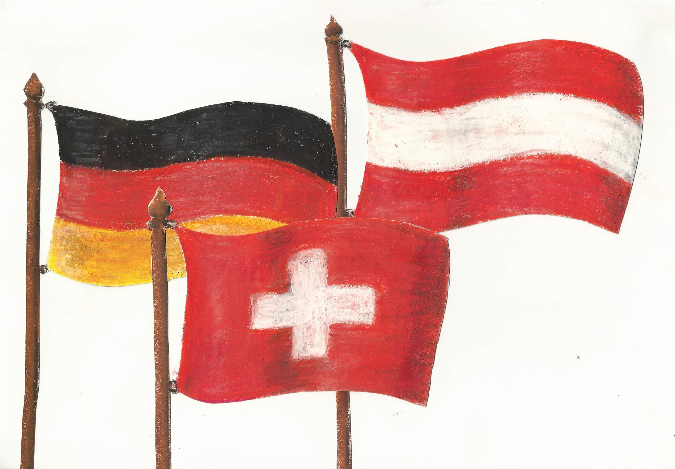 [Les drapeaux de l'Allemagne, de l'Autriche et de la Suisse]